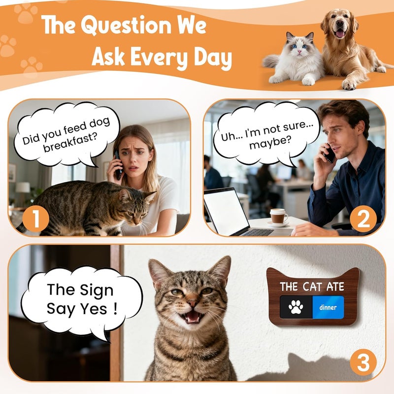 EliteSign Cat Feeding Reminder Supplies with Magnet, Pet Meal Tracker with The Cat Ate, Acrylic Unique Ear Shape 2 Area Feed Sign with Breakfast and Dinner, Walnut with 2 Stickers, 4.7" x 3", 1 Pack - Image 2